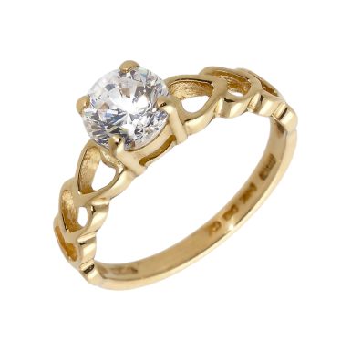 Pre-Owned 14ct Gold Heart Shoulder Cubic Zirconia Solitaire Ring