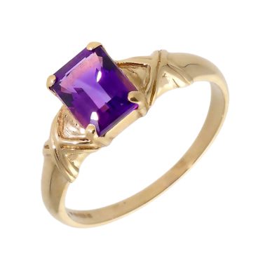 Pre-Owned 9ct Gold Kiss Shoulder Amethyst Solitaire Dress Ring