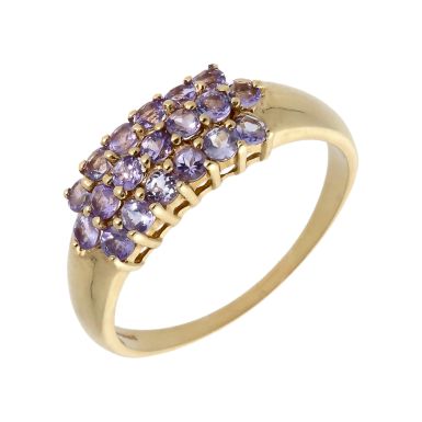 Pre-Owned 9ct Yellow Gold Triple Row Tanzanite Cluster Ring