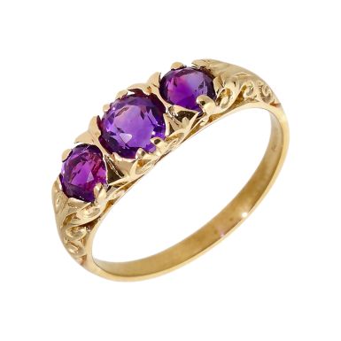 Pre-Owned 9ct Yellow Gold Amethyst Trilogy Ring