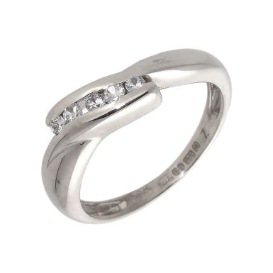 Pre-Owned 9ct White Gold Cubic Zirconia Crossover Twist Ring