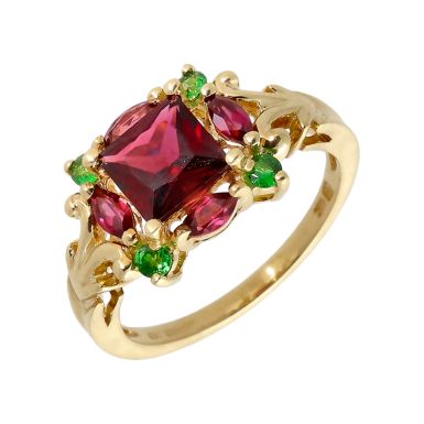 Pre-Owned 9ct Yellow Gold Multi Gemstone Cluster Ring