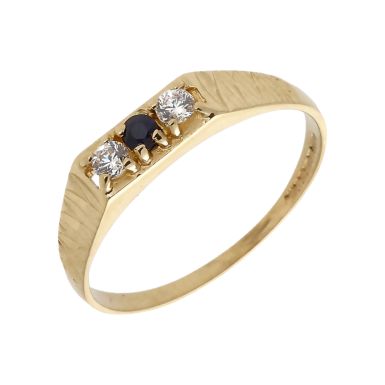 Pre-Owned 9ct Yellow Gold Sapphire & Cubic Zirconia Trilogy Ring