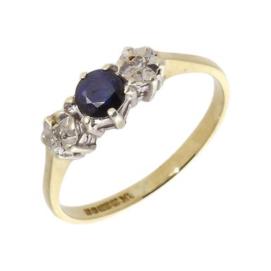 Pre-Owned 9ct Yellow Gold Sapphire & Diamond Trilogy Ring