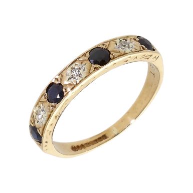 Pre-Owned 9ct Gold Sapphire & Diamond Half Eternity Ring