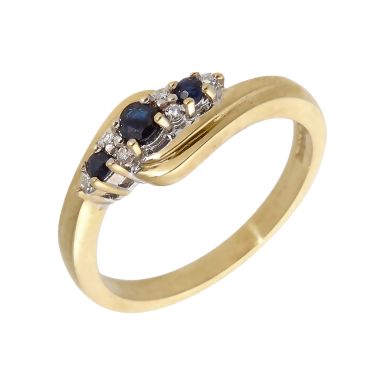 Pre-Owned 9ct Yellow Gold Sapphire & Diamond Twist Dress Ring