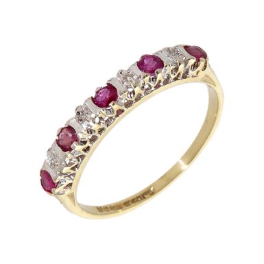 Pre-Owned 9ct Gold Ruby & Diamond Half Eternity Ring