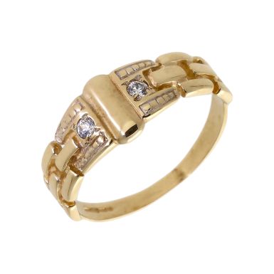 Pre-Owned 9ct Gold Cubic Zirconia Set Brick Link Dress Ring