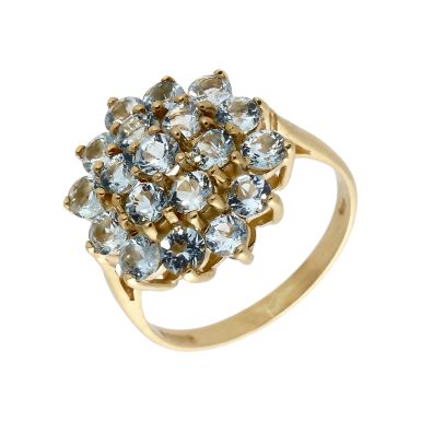 Pre-Owned 9ct Yellow Gold Aquamarine Cluster Ring