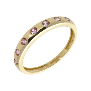 Pre-Owned 9ct Yellow Gold Pink Topaz Set Band Dress Ring