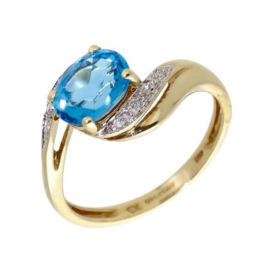 Pre-Owned 9ct Gold Blue Topaz & Diamond Twist Dress Ring