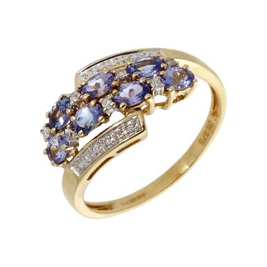 Pre-Owned 9ct Gold Tanzanite & Diamond Twist Cluster Ring