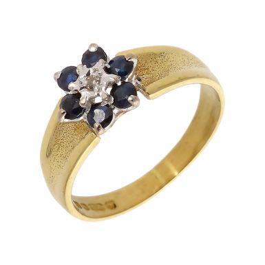 Pre-Owned Vintage 1975 18ct Gold Sapphire & Diamond Cluster Ring