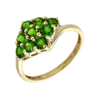 Pre-Owned 9ct Gold Green Chrome Diopside Cluster Ring