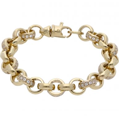 Pre-Owned 9ct Gold 6.5 Inch Cubic Zirconia Belcher Bracelet