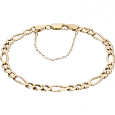 Pre-Owned 9ct Gold 8.5 Inch Figaro Bracelet & Safety Chain