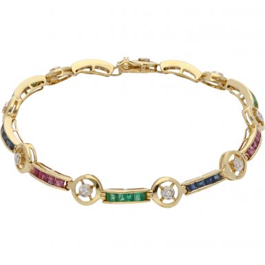 Pre-Owned 18ct Gold Multi Gemstone Set Fancy Link Bracelet