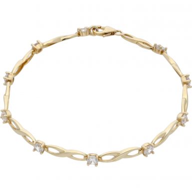 Pre-Owned 9ct Gold Cubic Zirconia Set Infinity Link Bracelet