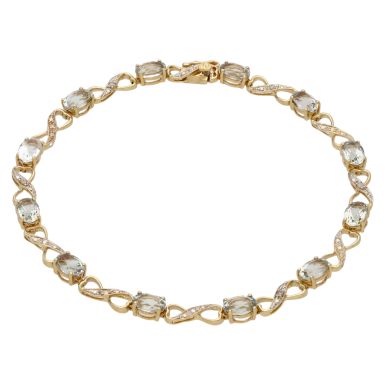 Pre-Owned 9ct Gold Aquamarine & Diamond Infinity Link Bracelet