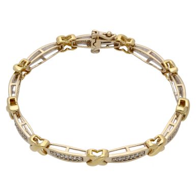 Pre-Owned 9ct Yellow & White Gold Diamond Set Kiss Link Bracelet