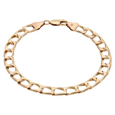 Pre-Owned 9ct Yellow Gold 8.25 Inch Square Curb Bracelet