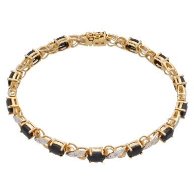 Pre-Owned 9ct Gold Sapphire & Diamond Set Kiss Link Bracelet