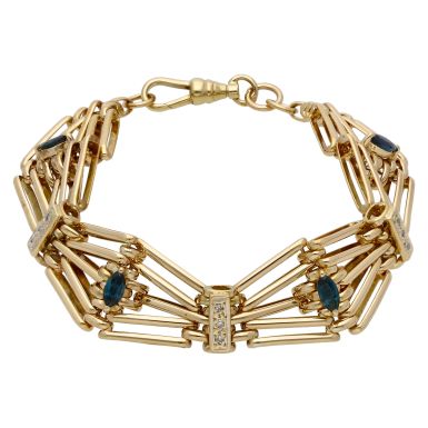 Pre-Owned 9ct Gold Sapphire & Diamond Fancy Gate Link Bracelet