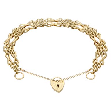 Pre-Owned 9ct Yellow Gold Fancy Double Kiss Link Gate Bracelet