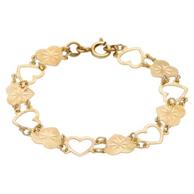 Pre-Owned 9ct Yellow Gold 6.5 Inch Hearts Link Bracelet