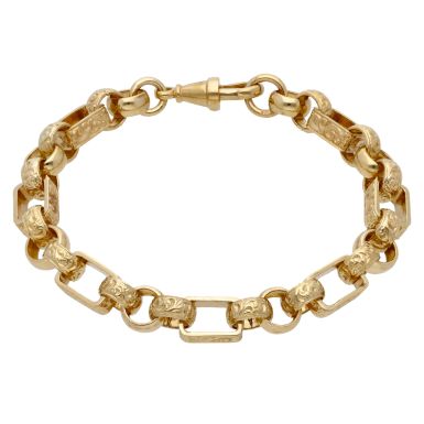 Pre-Owned 9ct Gold 9 Inch Patterned Belcher & Box Link Bracelet