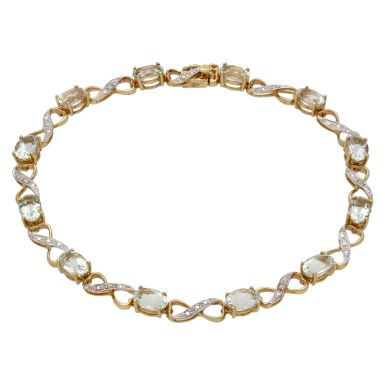 Pre-Owned 9ct Gold Aquamarine & Diamond Infinity Link Bracelet