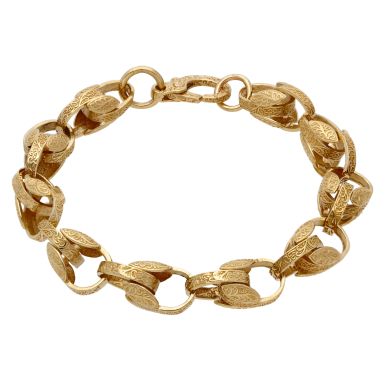 Pre-Owned 9ct Yellow Gold 8 Inch Patterned Tulip Link Bracelet