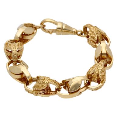 Pre-Owned 9ct Yellow Gold 9.5 Inch Patterned Tulip Link Bracelet