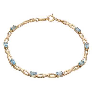 Pre-Owned 9ct Gold 7.5" Blue Topaz Set Infinity Link Bracelet