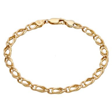 Pre-Owned 9ct Gold 7.25 Inch Fancy Hollow Double Curb Bracelet