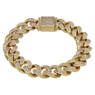 Pre-Owned 9ct Gold 8.5 Inch Heavy Cubic Zirconia Curb Bracelet