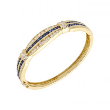Pre-Owned 18ct Gold Fancy Sapphire & Diamond Hinged Bangle