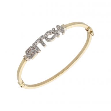 Pre-Owned 9ct Gold Cubic Zirconia Set Hollow Bitch Bangle
