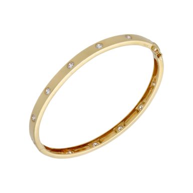 Pre-Owned 14ct Yellow Gold Cubic Zirconia Set Hinged Bangle