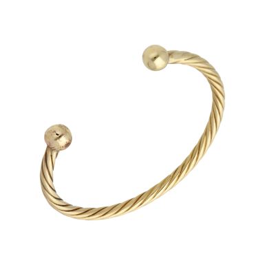 Pre-Owned 9ct Yellow Gold Solid Twist Torque Cuff Bangle