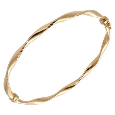 Pre-Owned 9ct Yellow Gold Hinged Hollow Twist Bangle