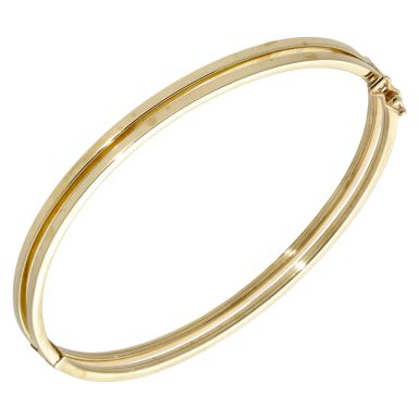 Pre-Owned 9ct Yellow Gold Hinged Hollow Double Row Bangle