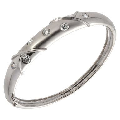 Pre-Owned 18ct White Gold 1.00ct Diamond Set Hinged Bangle