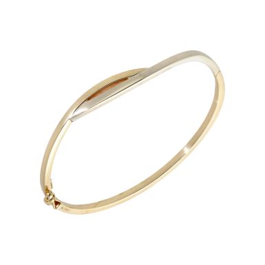 Pre-Owned 9ct Yellow & White Gold Hinged Hollow Wave Bangle