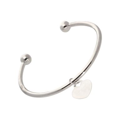 Pre-Owned 9ct White Gold Solid Ball Torque & Heart Charm Bangle