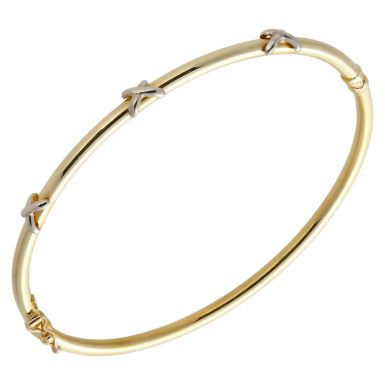 Pre-Owned 9ct Yellow & White Gold Hollow Kisses Bangle