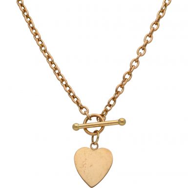 Pre-Owned 9ct Gold Hollow Heart & T-Bar Lariat Belcher Necklace