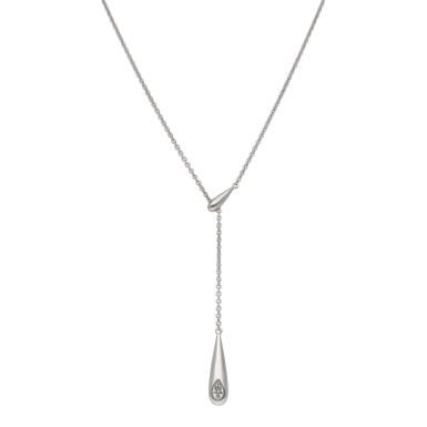 Pre-Owned 9ct White Gold 17 Inch Cubic Zirconia Drop Necklace