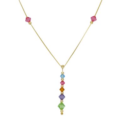 Pre-Owned 9ct Yellow Gold Multi Colour Crystal Drop Necklace