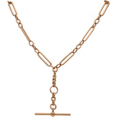 Pre-Owned 9ct Rose Gold T-Bar Pendant & Bar Link Chain Necklace